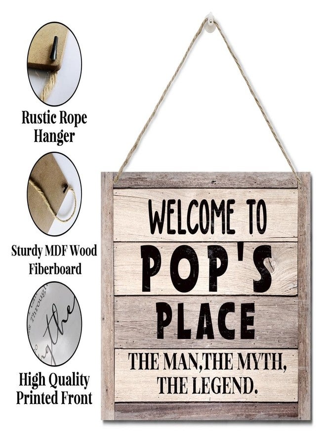 BQL Rustic Sign, Father's Day Gift, Dad's Gift, Grandpa's Gift, Decor Hanging Wood Signs, Printed Wood Wall Art Sign, Welcome To Pop's Place, The Man, The Myth, The Legend, Vintage Sign Gift for Grandpa - Image 4